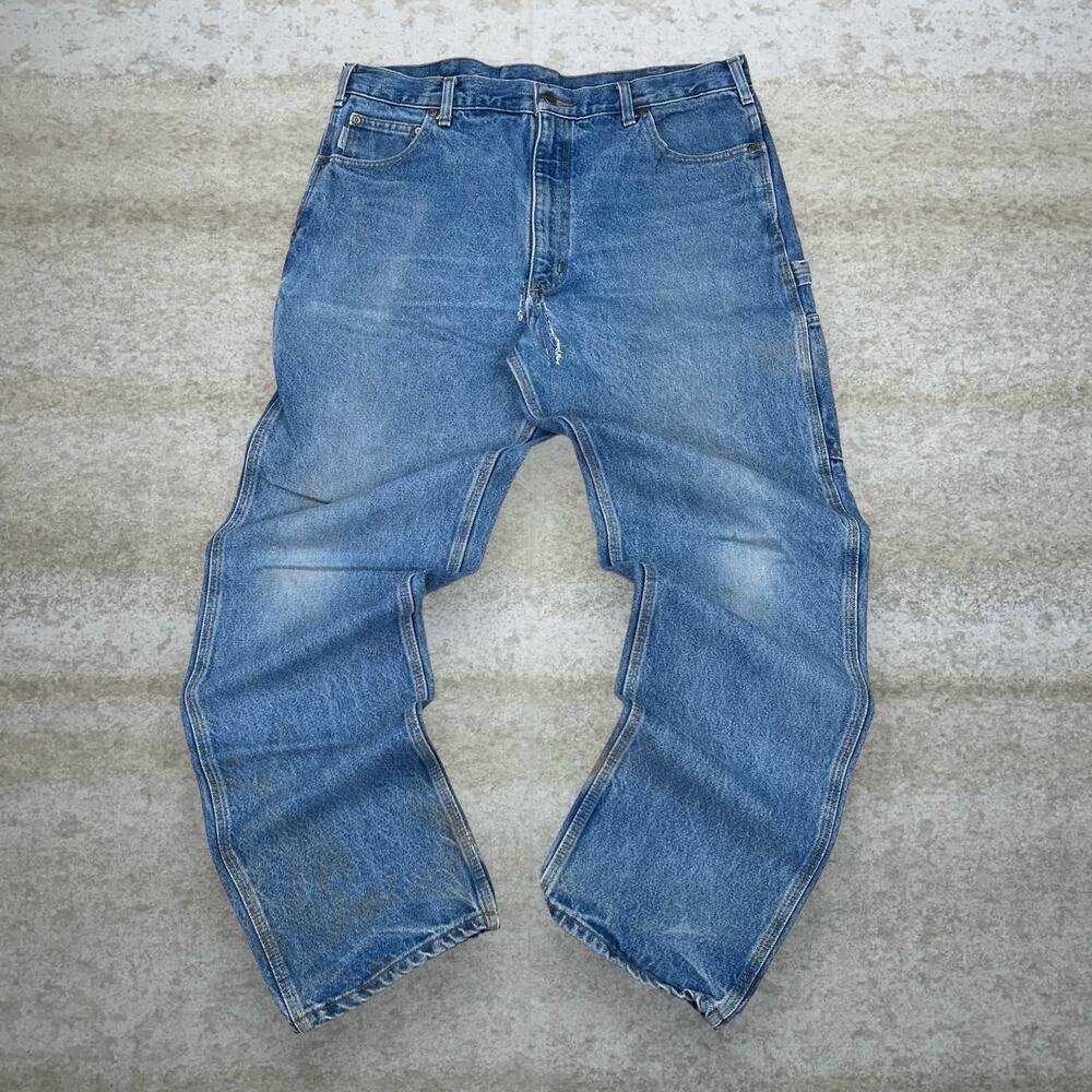 Vintage Y2K Carhartt Carpenter Jeans 38x34 Baggy Wide Leg Medium Wash Denim - Picture 2 of 6